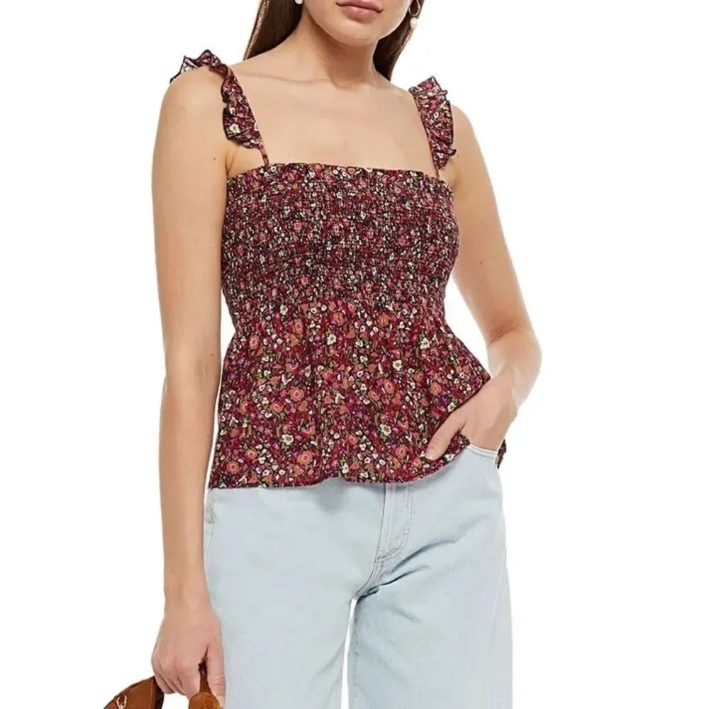 BA&SH Sweety shirred floral-print crepe top Multicolor Large MSRP $195